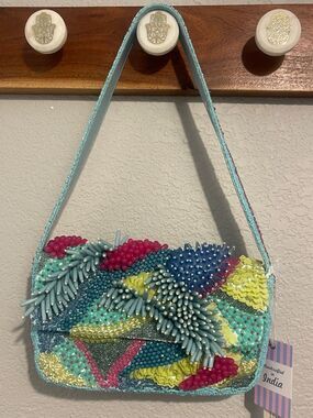 Viral Beaded Bag - Multicolor Shoulder Bag in Aqua and Bright Accents